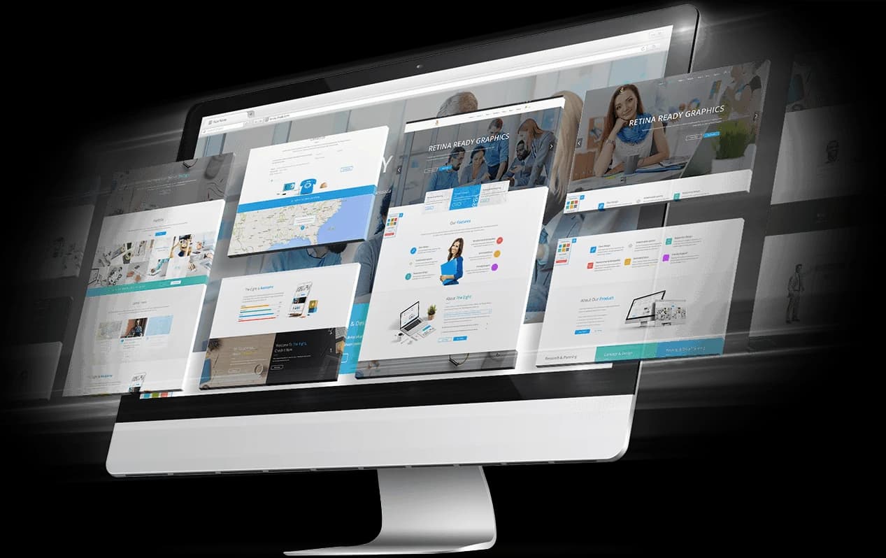 Maquettes d'interfaces web affichées sur un écran d'ordinateur